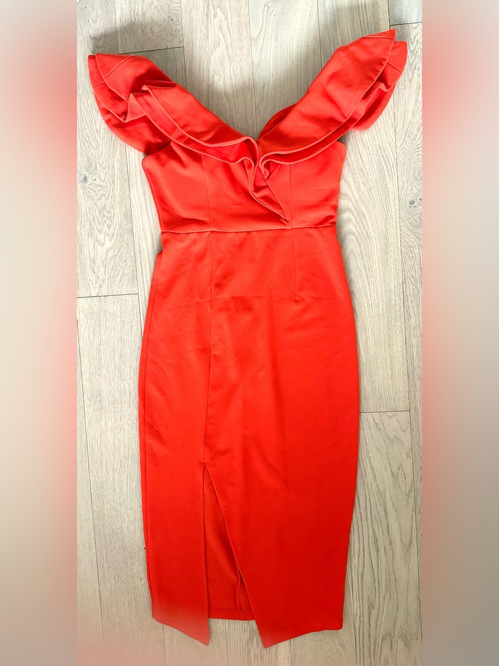 Bold Coral Off-Shoulder Sheath Dress